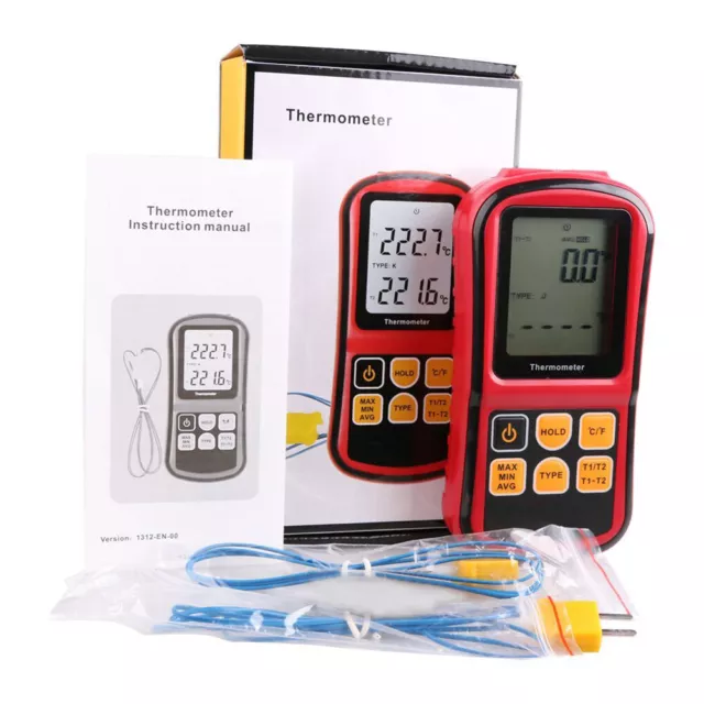 LCD Dual Two 2 K-Type Digital Channel Thermometer Thermocouple Sensor Meter UK