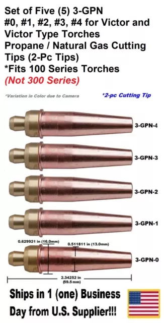 Propane/Natural Gas Cutting Tip 3-GPN #0,1,2,3,4 for Victor Type Torch-5Tips-2pc