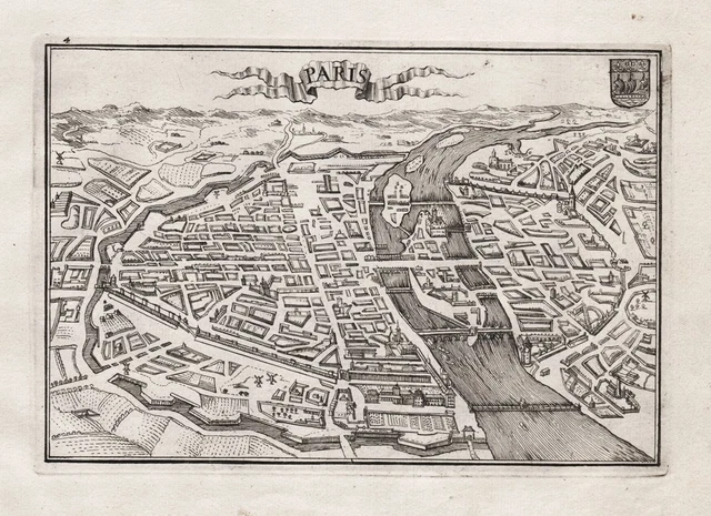 Carte Ancienne Gravée à La Main - Ile-de-France, Paris, Meaux - Style Mercator 1606 - Pièce Unique