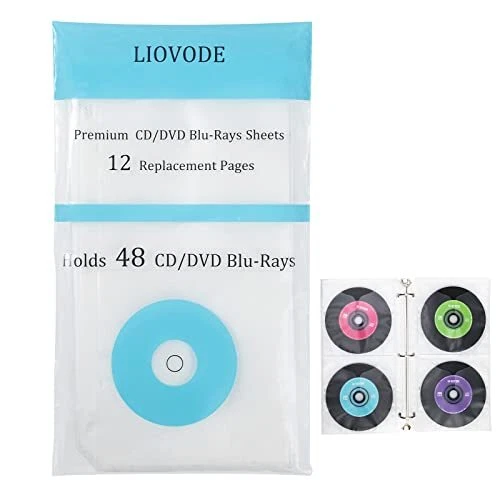 CD Binder Pages, Refill Sheets for 3 Ring Binders, 1 Pack (12 Pages)