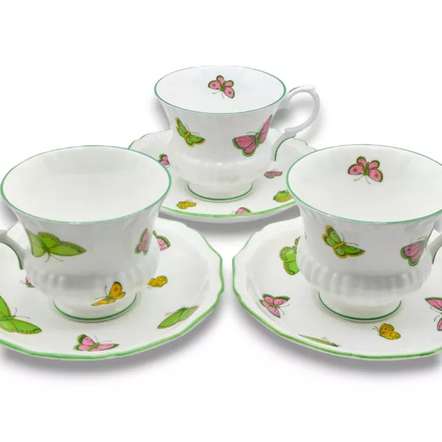 Crown Staffordshire Butterfly Fine Bone China England Tea Cups Saucers Set