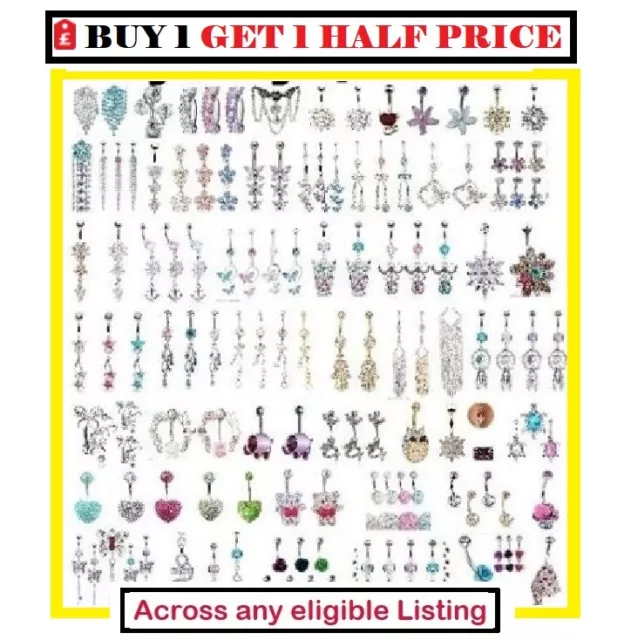 Belly Bars Navel Bar Crystal Dangles Top Drops Fixed Clear CZ Precious Stones