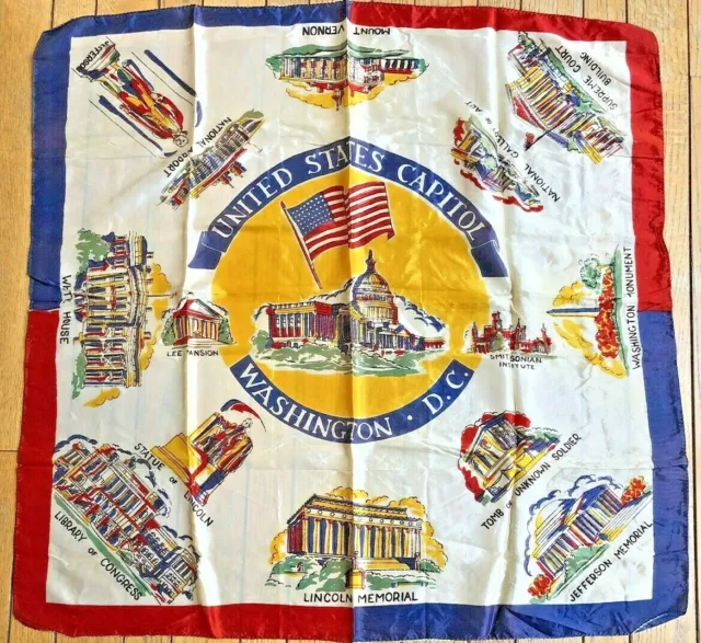 Vtg Large WASHINGTON DC United States Capital LANDMARKS Graphic Souvenir Scarf