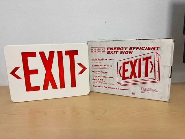 Dc Exit TCP ENERGY EFFICIENT Exit Sign Red LED Model# 20743D AC /DC Battery ...