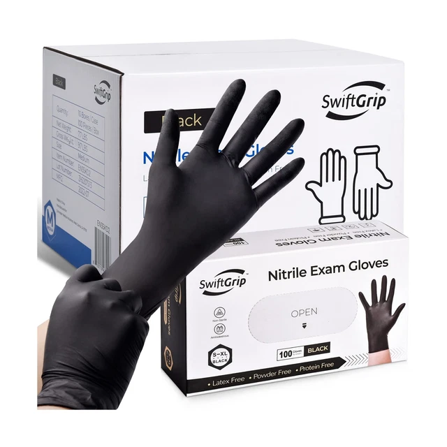 SwiftGrip Disposable Nitrile Exam Gloves, 3-mil, Black Nitrile Gloves Disposa...