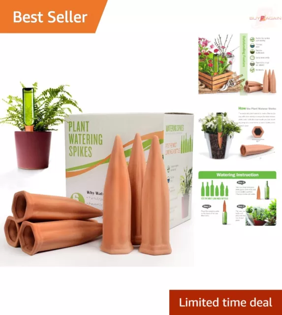 Terracotta Plant Watering Devices - Set of 6 Self Watering Spikes for Vacation