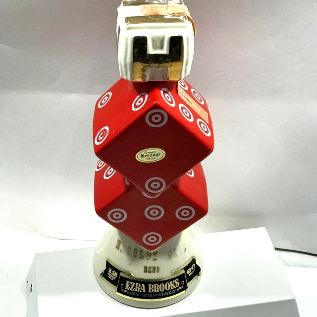 HAROLDS Club Reno DICE Ezra Brooks Decanter EMPTY Sippin' Whiskey Heritage 32 OZ