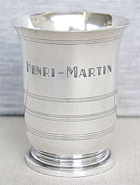 FRENCH ANTIQUE SILVER STERLING WINE CUP MONOGRAM HENRI-MARTIN 19th CEN. SIGN. LF