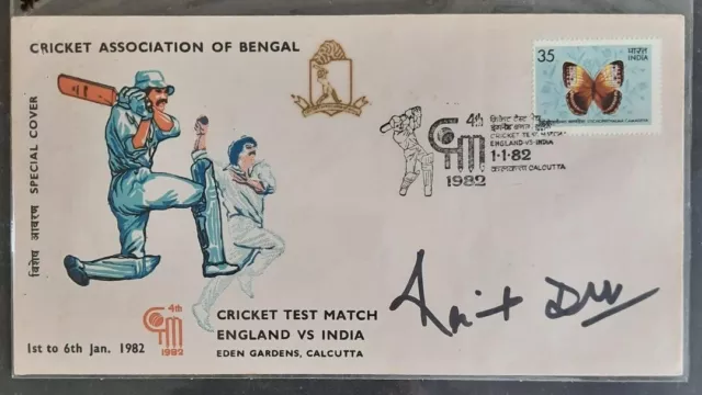 159.India 1982 Cover Rare !! Cricket Test Match Eden Gardens Kapil Dev Sign.