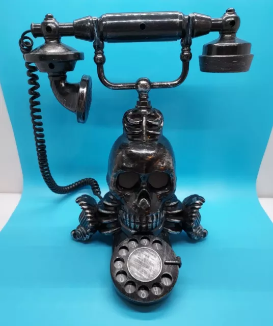 TALKING SKULL PHONE • Gemmy Haunted Telephone Talks, Eyes Light-up *Tested 11"