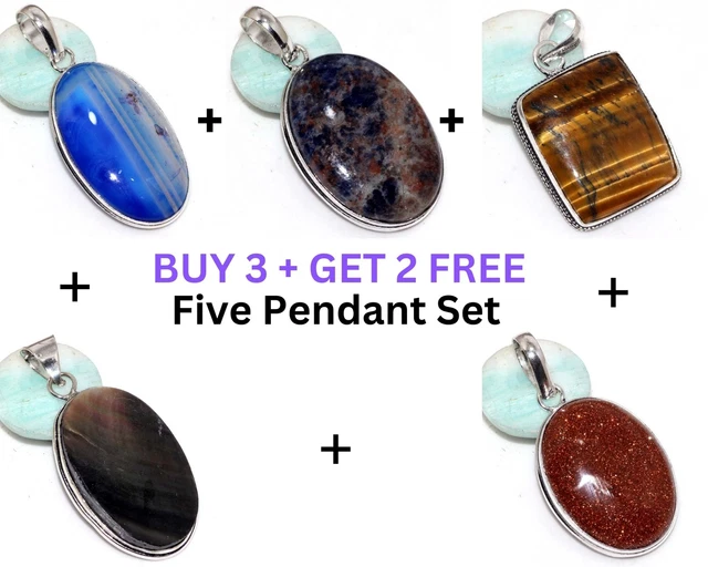 Botswana,Sodalite,Tiger Eye, Pearl,Sandstone 5 Pendant 2.1|2.1|1.7|2|2" GW
