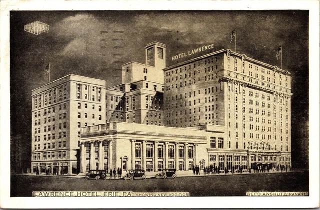 Lawrence Hotel Erie PA Pennsylvania WB Postcard PM Clean Cancel WOB Note 1c VTG