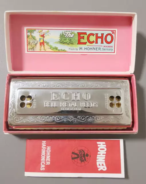 M. Hohner The Echo Harp Echo Bell Metal Reed Harmonica mit OVP Vintage 3