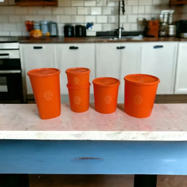 Tupperware, Kitchen, Tupperware Canister Set Of 5 Vintage Orange Nesting