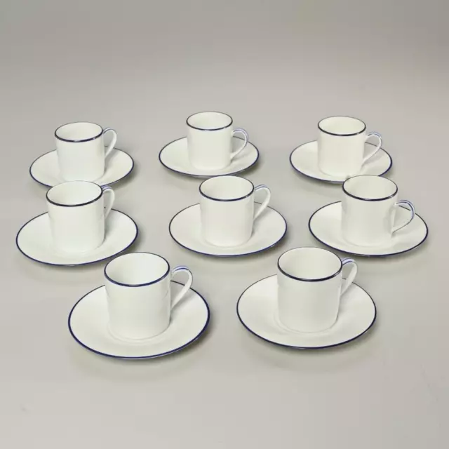 Bernardaud Limoges Pamphyle Blue White Porcelain Demitasse Cups Saucers Set of 8
