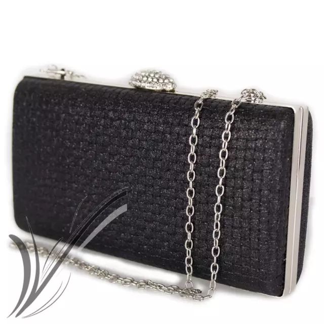 POCHETTE NERA ELEGANTE da cerimonia glitter brillantini clutch gioiello rigida EUR 32 29 PicClick IT