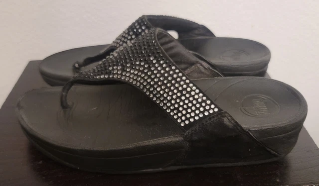 FitFlop Flare Rhinestone Black Gray Womens Suede Toe Size 6 Flip Flop Sandals 2