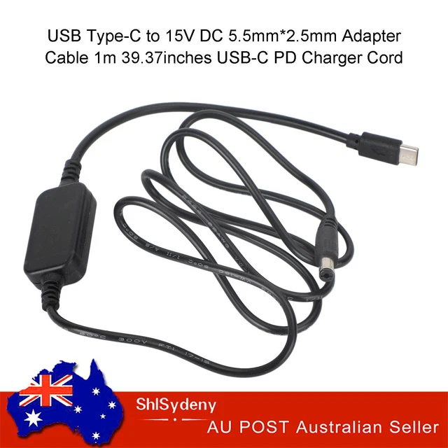 USB Type-C to 15V DC 5.5mm*2.5mm Adapter Cable 1m 39.37inches PD Charger Cord