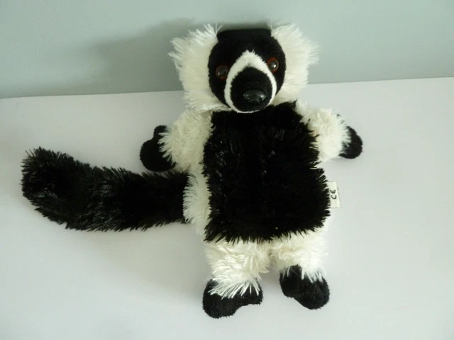 S9- Doudou Peluche Ravensden Lemurien Marionnette Noir Blanc - Excellent Etat