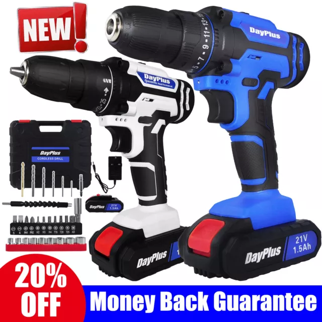 Dayplus 21V Cordless Drill Driver Li-Ion Electric Screwdriver Battery Combi Set