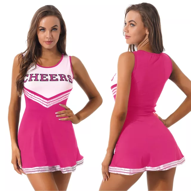 Women's Adults Uniform Fancy Dress Full Outfits High School Cheer Leader Costume