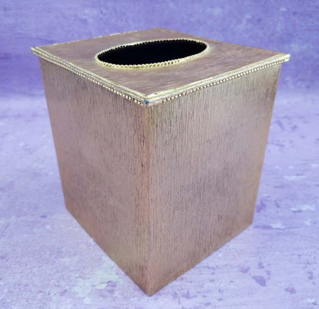 HOLLYWOOD REGENCY GOLD Tissue Box Cover Holder Brushed Metal Vintage