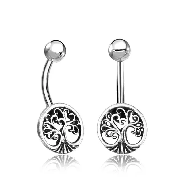 Tribal Tree Of Life Belly Ring 14G 1.6Mm Sterling Silver Naval Bar Boho