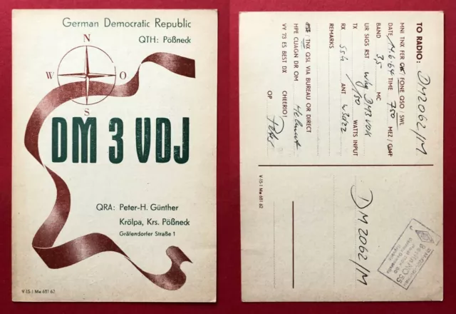 QSL CARD FUNK Radio Karte DDR DM 3 VDJ Pößneck von 1964 ( 87231 EUR 5