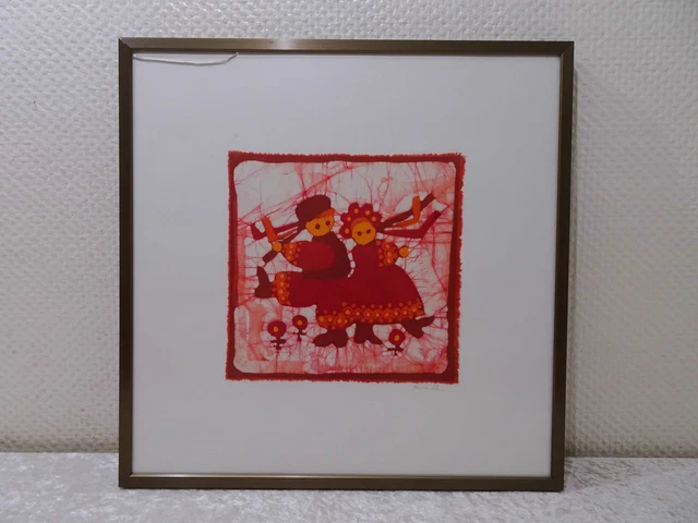 Batik Diseño Arte Stoffbild Enmarcado - Firmado - Bailando Par