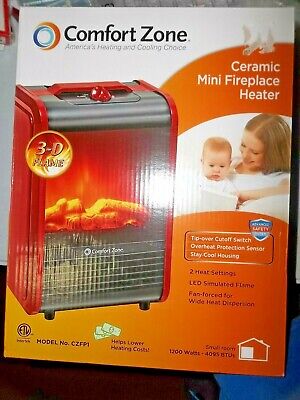 Comfort Zone Mini Ceramic, Electric Fireplace Stove 3D Flame- Fan Forced Heater