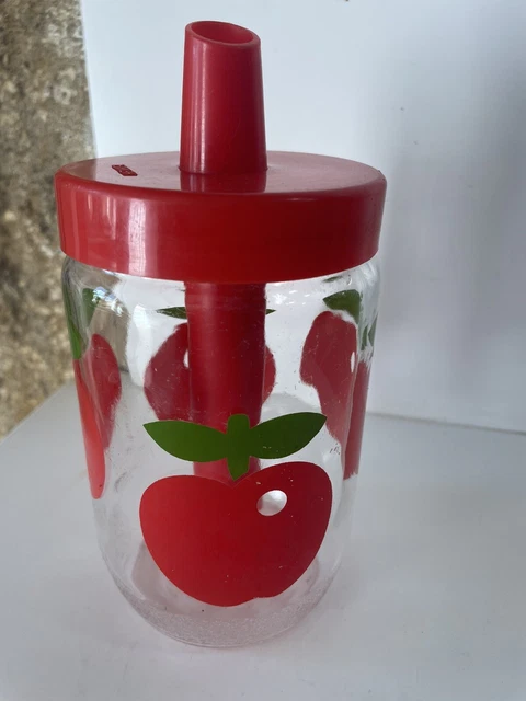 Distributeur / Sucrier Vintage Henkel, Motif Pommes Rouges, 660 Ml, Hauteur 18 Cm
