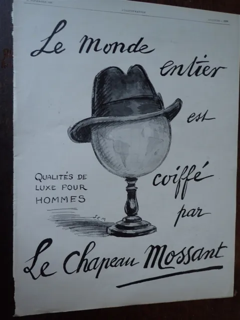 chapeau MOSSANT par SEM + OVOMALTINE publicité papier ILLUSTRATION 1928