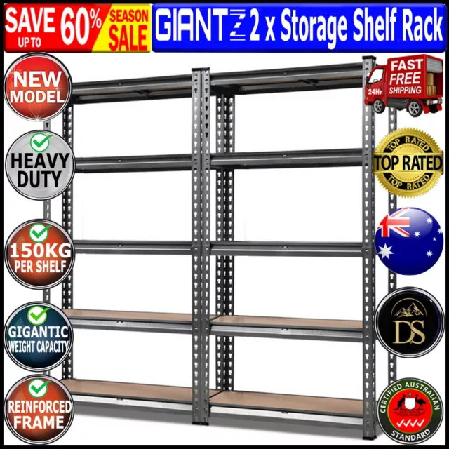 2 x Racking Shelf Industrial Metal Warehouse Shelving Unit Garage Shed Storage