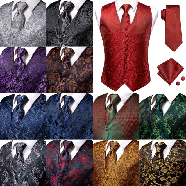Mens Paisley Waistcoat Casual Wedding Vest Silk Tie Set Casual Formal Tops Suit 2