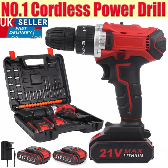 2 Batteries 21V Cordless Hammer Drill Set Electric Impact Driver Screwdriver UK