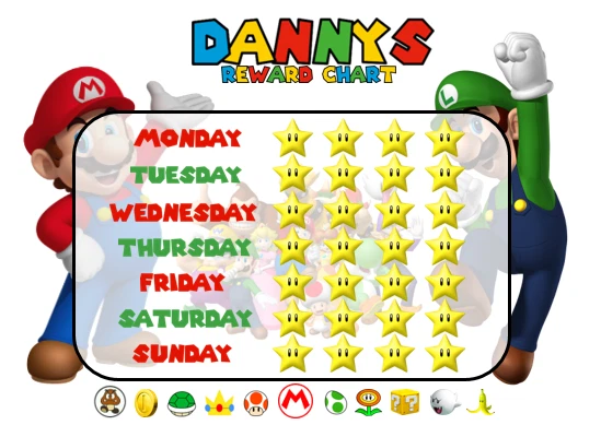 PERSONALISED SUPER MARIO and Luigi Reward Chart Poster and Sticker Stars EUR 4,67 - PicClick FR