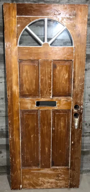 Antique Exterior Stained Wood French Entry Door Half-moon Glass 32x79