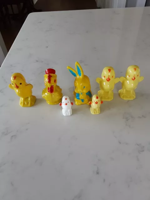 Lot Of 7 50's Hard Plastic Easter Toys 5 Knickerbocker, 2 Irwin, 2 Rare 2" Chick