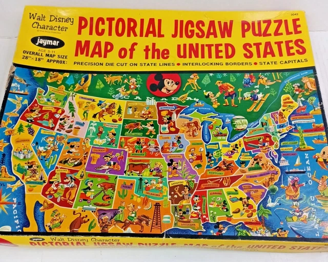 VINTAGE WALT DISNEY Pictorial Map of the US Jigsaw puzzle Jaymar