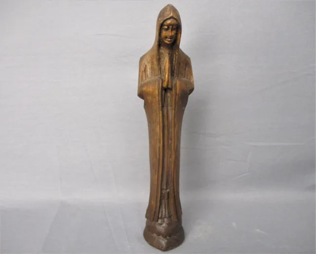 Small Hand Carved Wooden Statue Virgin Mary Our Lady Madonna Folded Hands
