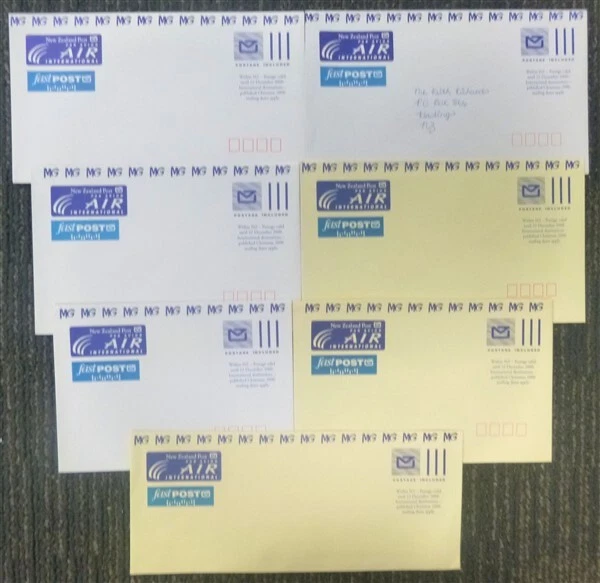 NEW ZEALAND 2000 NZ POST POSTAGE INCLUDED ENVELOPES ALL LOG MG (x7) (32