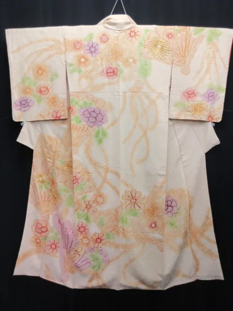 7970M4 Silk Vintage Japanese Kimono Robe Dress Full Shibori Tall Houmongi