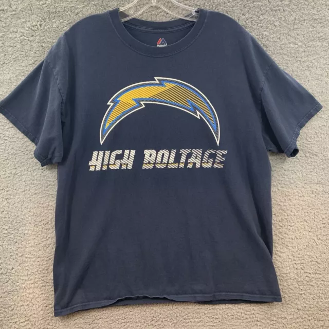 Majestic San Diego Chargers Mens Shirt Blue Size Large NFL Football Logo Casual