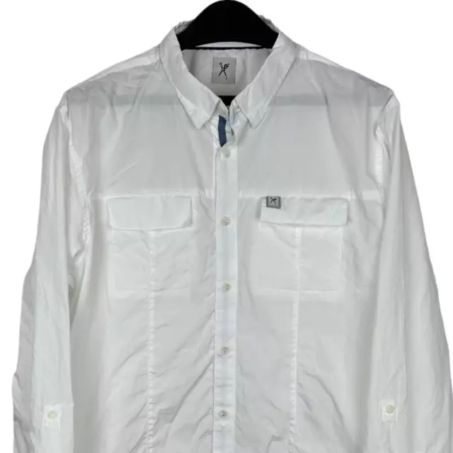 Marc Ecko Cut & Sew Men's Large Casual Solid White Button Up Shirt Pockets
