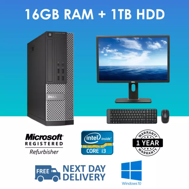 Fast Dell Quad Core Pc Dual Monitor Desktop Tower Windows 10 Wi-Fi 16Gb 1Tb