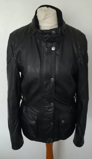 LAKELAND - REAL LEATHER Jacket Black Soft Belt Lightly Padded Size 8