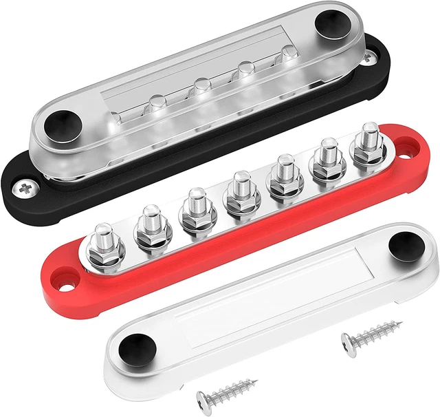 Battery Bus Bar 12V Marine 7 X 1/4" (M6) Power Distribution Block with Cover 12V