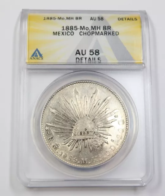 1885-Mo MH ANACS AU50 | REPUBLIC of MEXICO - Silver Eight Reales 8R Coin #35661A
