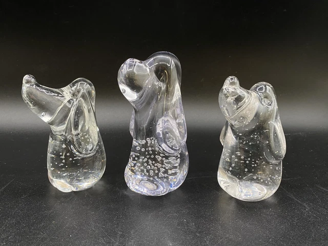Leonard Towle Art Glass Hound Dog Paperweight Bullicante Bubbles Figure LOT 3