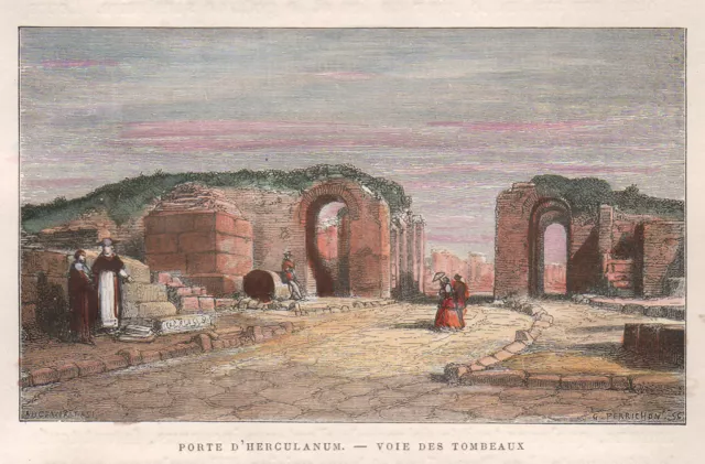 1876 Ercolano xilografia acquarellata